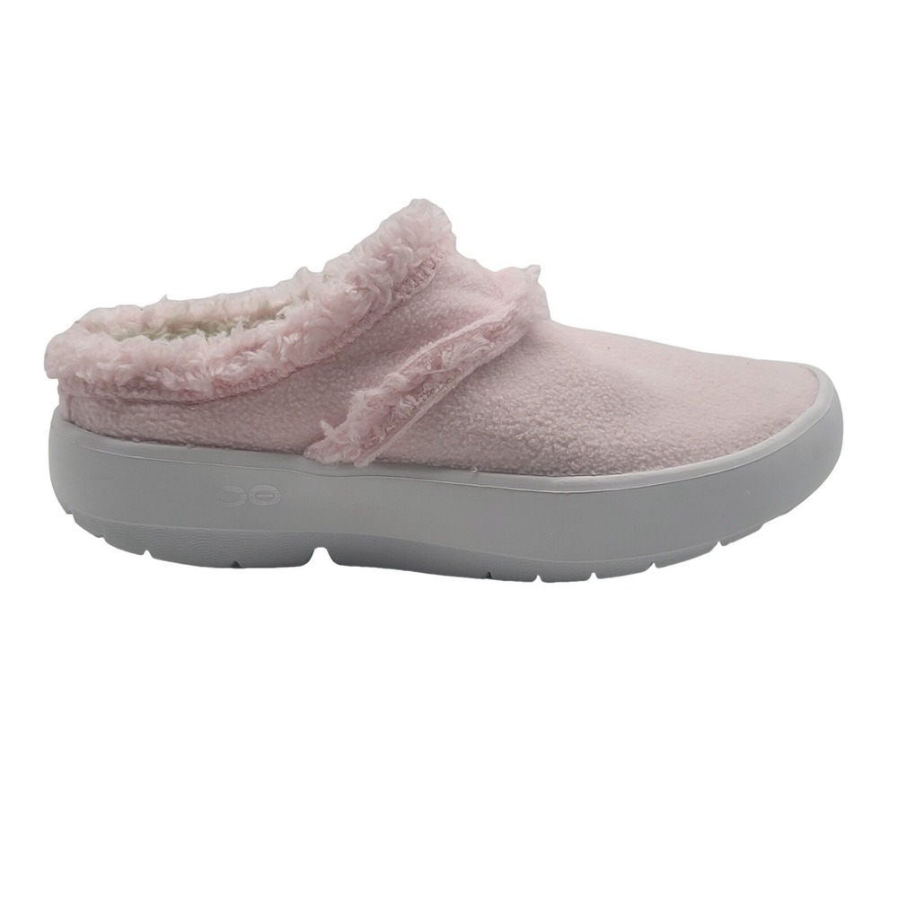 OOFOS OOcoozie Mule Womens Size 5 Light Pink Sherpa Fleece Slip On Slippers